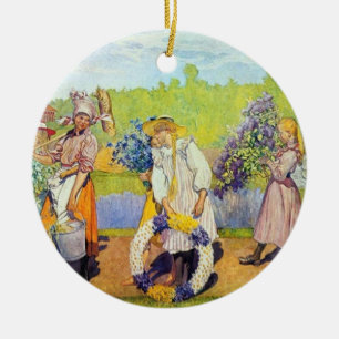 Carl Larsson stroomt buiten de zomerwind Keramisch Ornament