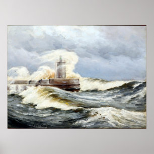 Carl Locher Stormy Day in Skagen met Waves Poster