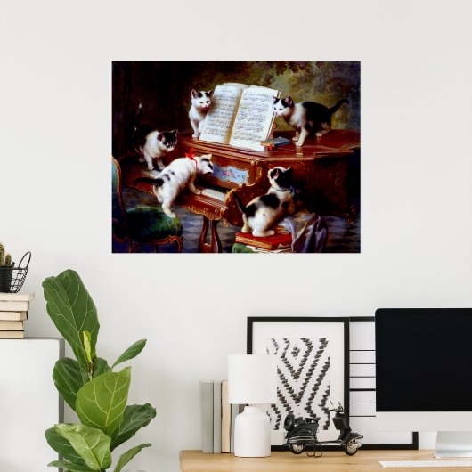 Carl Reichert Kittens die Piano speelt Poster (Thuiskantoor)