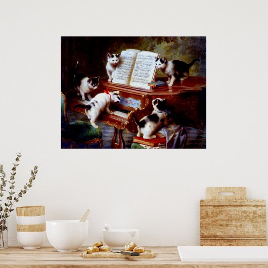  Carl Reichert Kittens die Piano speelt Poster (Keuken)