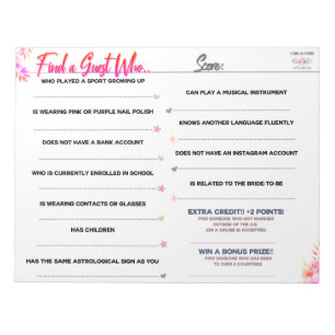 Carla's Vrijgezellenfeest Game "Zoek een gast die. Notitieblok