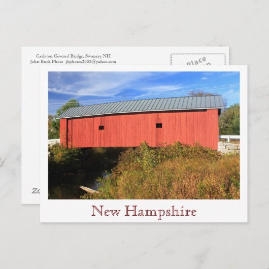 Carleton Covered Bridge Swanzey NH side uitzicht Briefkaart (Voorkant / Achterkant)
