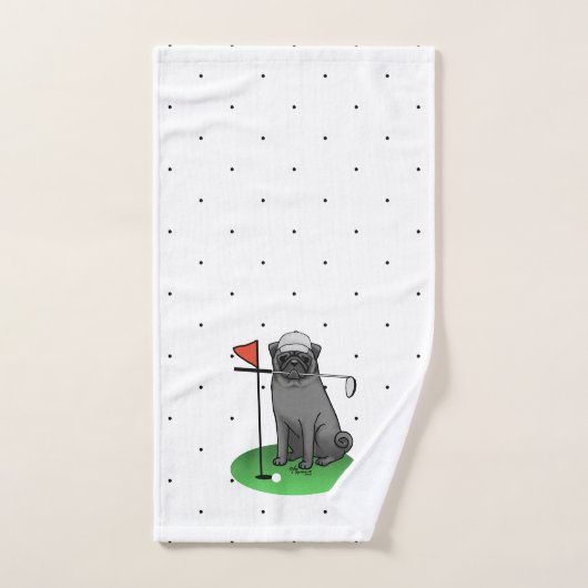Carlin de golf Jouer Golf (noir) mignon chien drôl (Serviette à main)