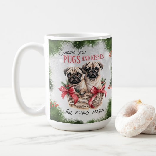 Carlin drôle Noël Chien café Mug (Avec donut)