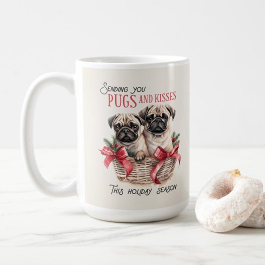 Carlin drôle Noël Chien café Mug (Avec donut)