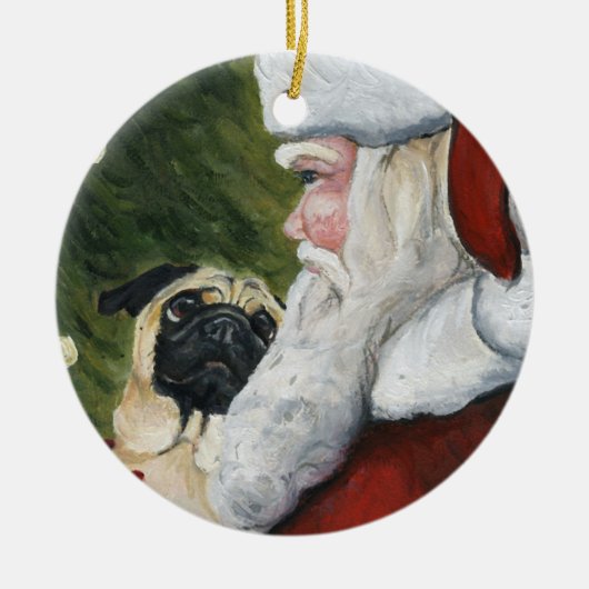 Carlin et ornement d'art de chien de Père Noël (Devant)