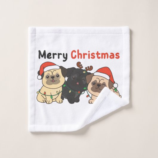 Carlin Noël Animaux Chiens mignons Joyeux Noël Wa (Gant de toilette)