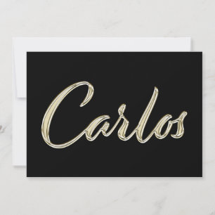 Carlos Nom or blanc Carte calligraphiée