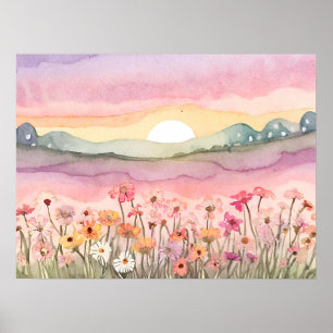 Carlsbad Bloemenveld zonsondergang Schilderen wate Poster