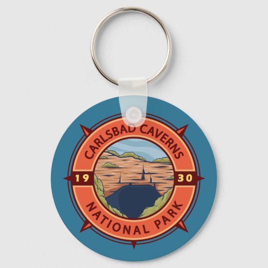 Carlsbad Caverns National Park Retro Compass Sleutelhanger (Voorkant)