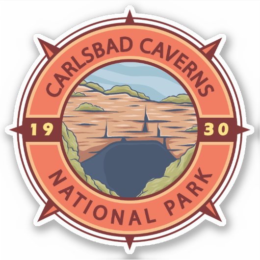 Carlsbad Caverns National Park Retro Compass Sticker (Voorkant)