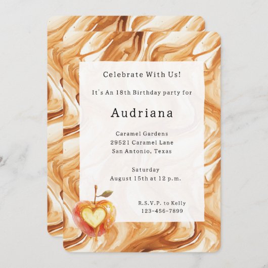 Carmel Cream Heart Apple Caramel Birthday Kaart (Voorkant / Achterkant)