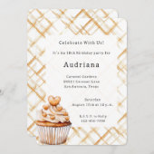 Carmel Cream Hearts Cupcake Verjaardag Kaart (Voorkant / Achterkant)