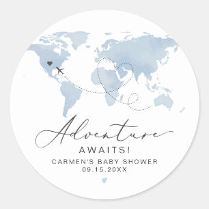 CARMEN Blue Kaart Adventure Baby shower Ronde Sticker
