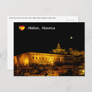 Carmen-kerk 's nachts - Mahon, Menorca, Spanje Briefkaart