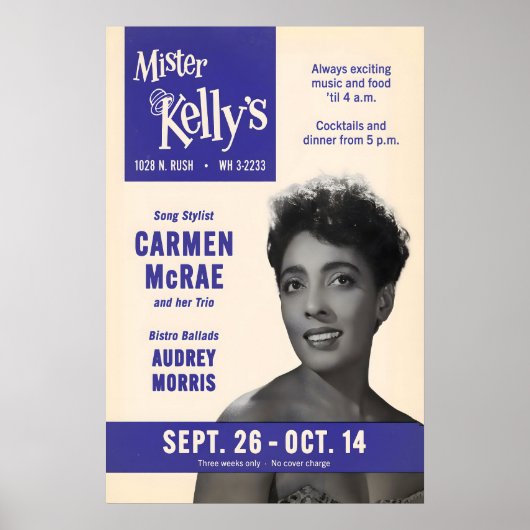 Carmen McRae jazzposter - Mister Kelly's Poster (Voorkant)