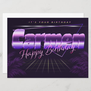 Carmen Nom Prénom lila retro Carte Anniversaire