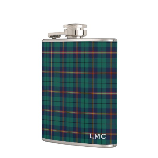 Carmichael Tartan Donker Groen Plaid Monogram Heupfles (Links)