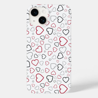 Carmin Red Gray Happy Hearts-patroon Case-Mate iPhone 14 Hoesje