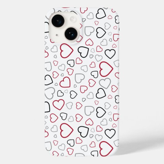 Carmin Red Gray Happy Hearts-patroon Case-Mate iPhone Case (Achterkant)