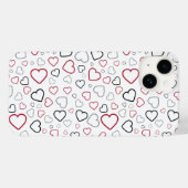 Carmin Red Gray Happy Hearts-patroon Case-Mate iPhone Case (Achterkant (horizontaal))