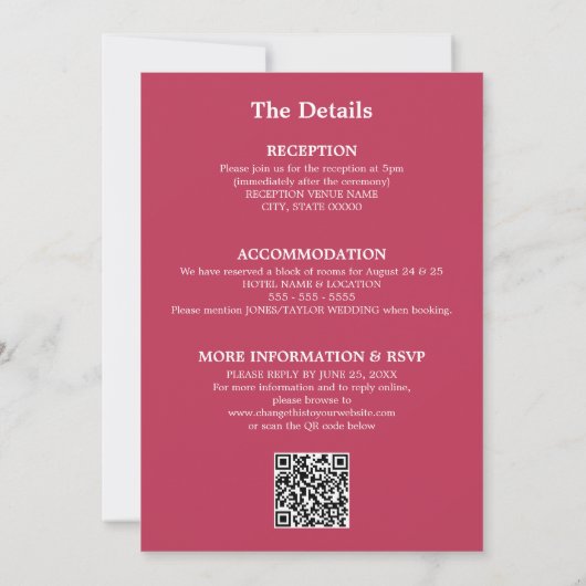Carmine Magenta Mariage QR Code RSVP Invitation (Dos)