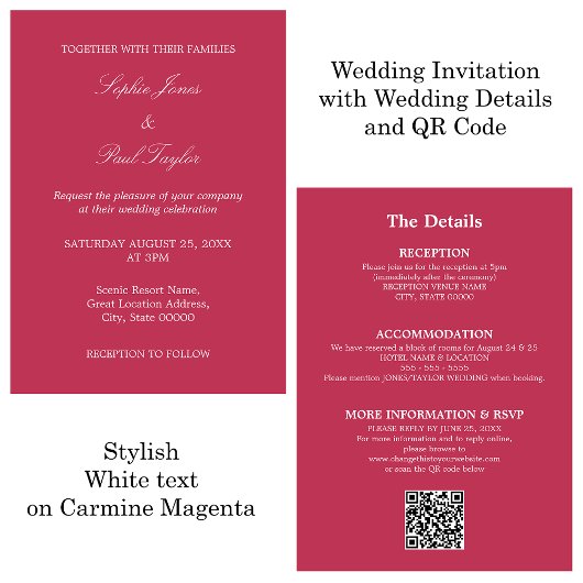 Carmine Magenta Mariage QR Code RSVP Invitation
