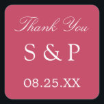 Carmine Magenta Wedding Favor Sticker Merci<br><div class="desc">Carmine Magenta Wedding Favor Sticker Merci,  s'il vous plaît personnaliser avec les initiales du couple et la date du mariage,  en utilisant le modèle de personnalisation en ligne avant de commander. Un autocollant élégant avec du texte blanc élégant sur une belle nuance carmin de magenta.</div>