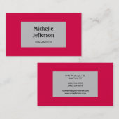Carmine Red Silver Grey Carte de visite tendance (Devant / Derrière)