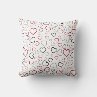 Carminrood grijs Happy Hearts patroon Kussen