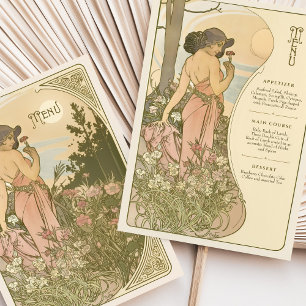 Carnation Art Nouveau Floral Goddess Carte Menu