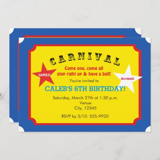 Carnaval Anniversaire Fête Billet Invitation (Devant / Derrière)