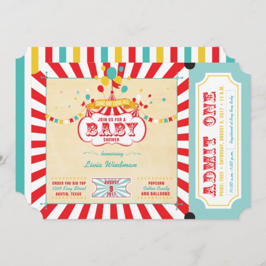 Carnaval Baby Douche Uitnodigingen (Voorkant / Achterkant)