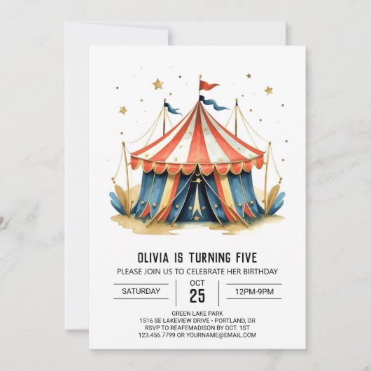 Carnaval Bewerkbare Magic Circus Verjaardag Kaart (Voorkant)