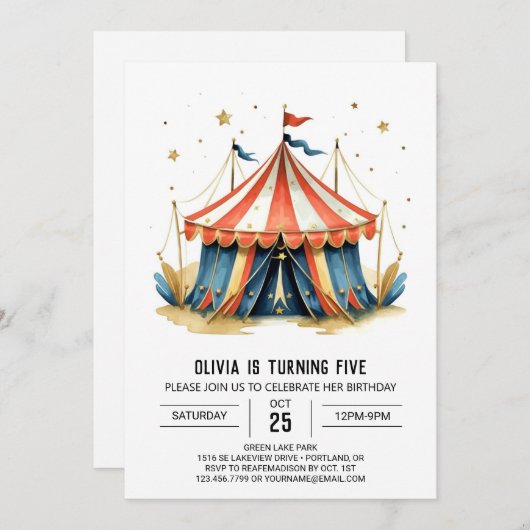 Carnaval Bewerkbare Magic Circus Verjaardag Kaart (Voorkant / Achterkant)