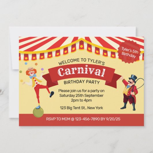 Carnaval Birthday Party Invitation Kaart (Voorkant)