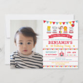 carnaval Circus Animals 1e verjaardag Foto Kaart (Voorkant)