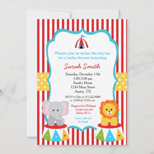Carnaval Circus Baby Shower Invitations (Devant)