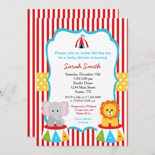 Carnaval Circus Baby Shower Invitations (Devant / Derrière)