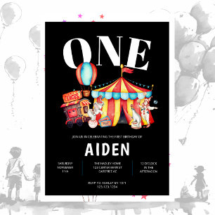Carnaval Circus Big Top Zwart 1e Verjaardag Kaart