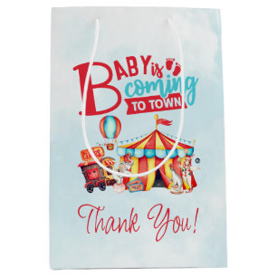 Carnaval Circus Blauw Baby shower Favor Gift Bag Medium Cadeauzakje