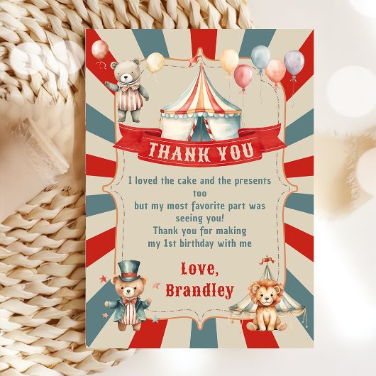  Carnaval Circus & Dieren Verjaardag Bedankkaart