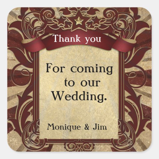  Carnaval Circus Elegante bruiloft gunst Vierkante Sticker (Voorkant)