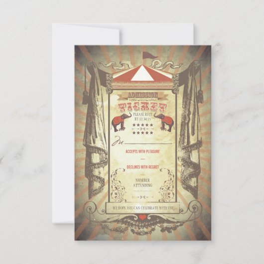 Carnaval Circus Elephants Mariage Cartes RSVP (Devant)