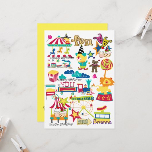 Carnaval Circus Gelukkige Verjaardag uitnodiging (Voorkant / Achterkant in situ)