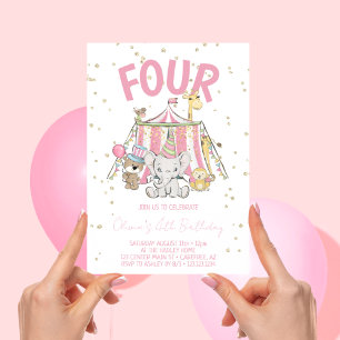 Carnaval Circus Roze 4e Verjaardag Kaart