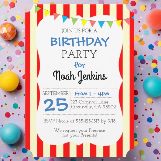 Carnaval Circus Stripe Popcorn Party Invitation