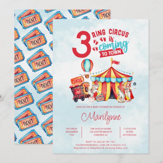 Carnaval Circus Triplets Baby shower Kaart (Voorkant / Achterkant)