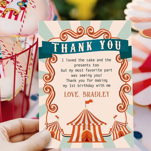 Carnaval Circus Verjaardag Dank u kaart