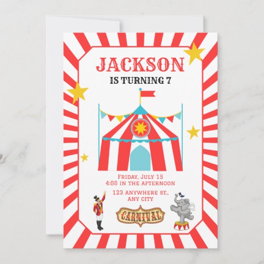 Carnaval Cirque Anniversaire Invitation (Devant)